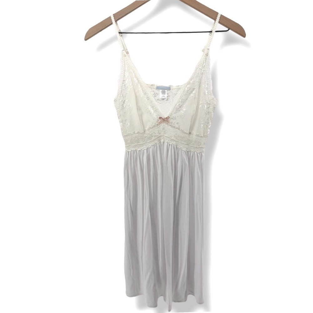 Eberjey Colette Chemise Women Medium White Lace Trim Bow Nightgown Sleepwear